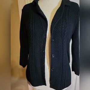 Women's Heather Black Cable Knit Sweater Large EUC